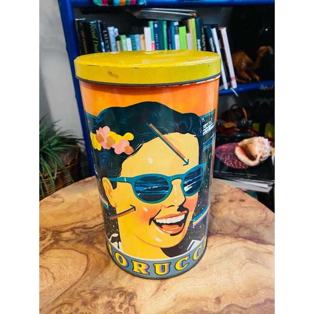 Hollywood Regency Vintage 1970s Fiorucci Tin Can Display Pop Art Colorful Fashion Hawaiian Design For Sale - Image 4 of 10