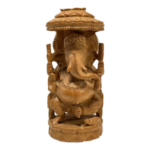 Vintage Hand Carved Sandal Wood Elephant-Headed Hindu God Lord Ganesha Figurine