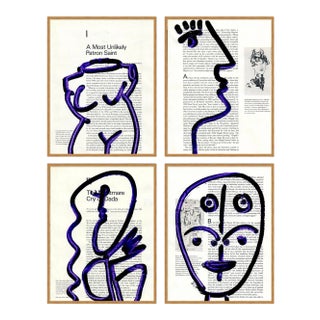 Purple Figures Set of 4 by Virginia Chamlee in Gold Frame, Small Art Print For Sale