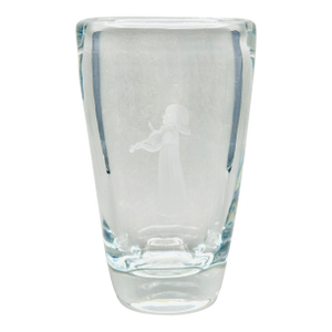 Vintage Orrefors Crystal Vase Etched Girl Playing Violin Sven Palmqvist 1941