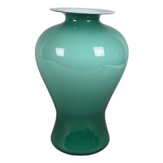 Murano Glass Vase in Aqua Green and White, 1970s For Sale