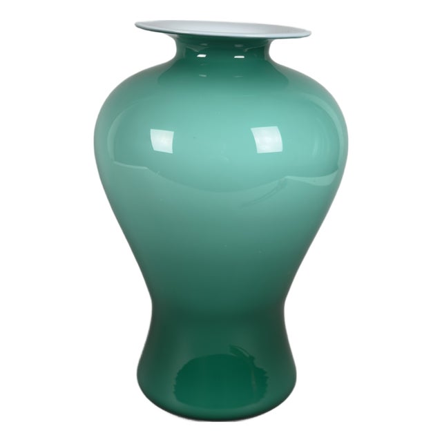 Murano Glass Vase in Aqua Green and White, 1970s For Sale