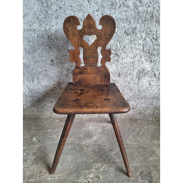 German Peasant Chair with Heart Carving an Initials, 1814 For Sale - Image 3 of 9