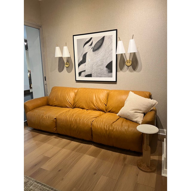 Drapey Vintage Inspired Leather Sofa For Sale - Image 4 of 6