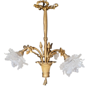 Louis XVI Patinated Gilt Bronze Chandelier, 1890s