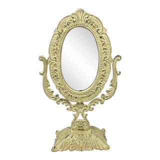 Vintage Shabby Chic Cast Iron Tabletop Vanity Mirror For Sale