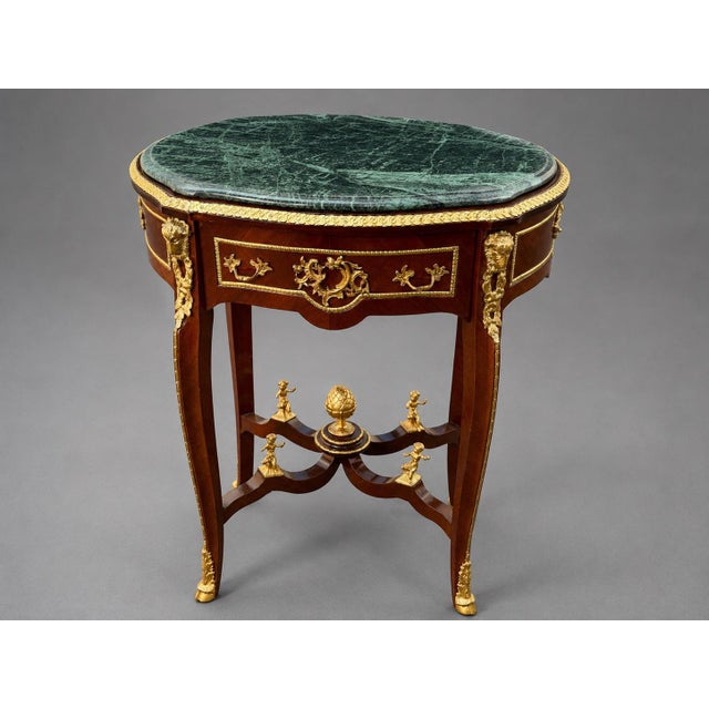 Wood 1960s French Louis XVI Mahogany Marble Side Table-1 Pc For Sale - Image 7 of 11