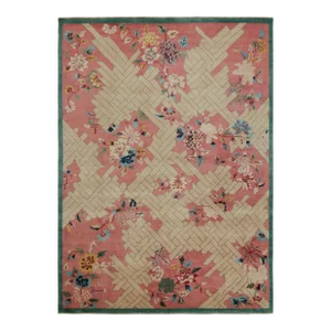 Rug & Kilim’s Chinese Art Deco Style Rug in Pink, With Geometric Patterns
