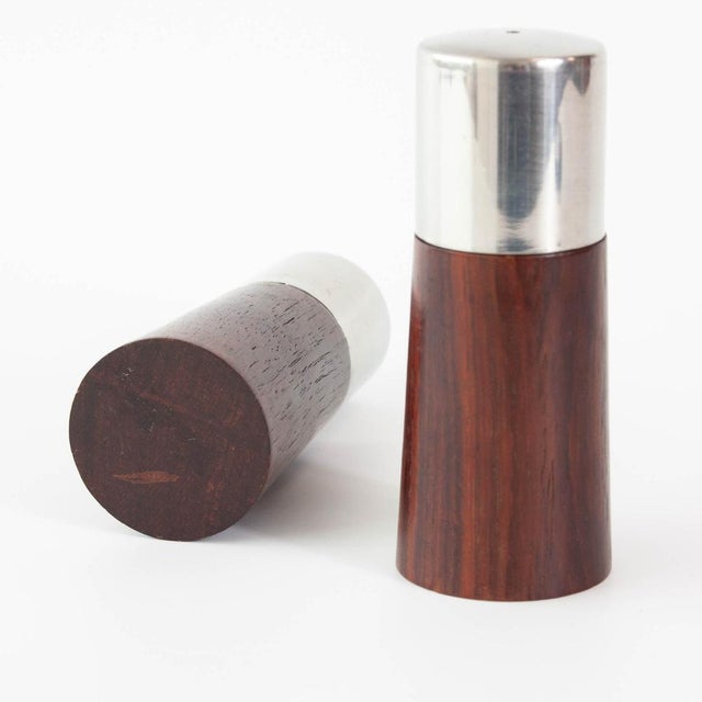 Brown Vintage Danish Wood and Chrome Salt and Pepper Shakers, 1960s, Set of 2 For Sale - Image 8 of 12