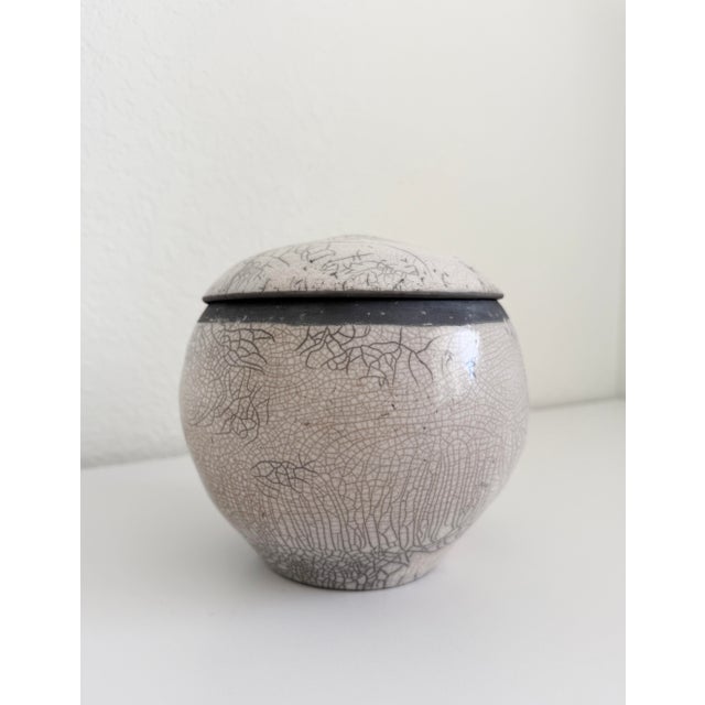 Late 20th Century Vintage Raku Crackle Glaze Lidded Canister Box For Sale - Image 5 of 11