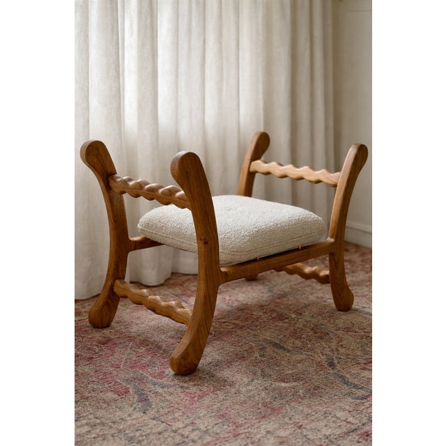 Metal Sunday Occasional Seat in Oak and Cream Bouclé by Fosfeen For Sale - Image 7 of 9