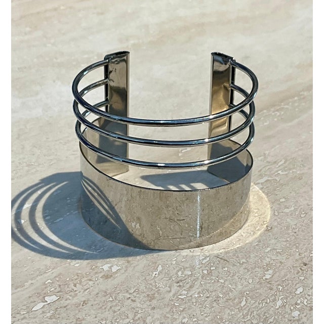 Mid-Century Modern Vintage Silver Minimalist Adjustable Cuff Bracelet For Sale - Image 3 of 10