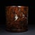 Brown Vintage Chinese Huali Rosewood Brush Pot | Mother-of-Pearl Inlaid Bird & Flower Motif For Sale - Image 8 of 10