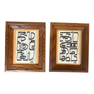 Contemporary Pair of Wayne Cunningham Abstract Marker Drawings - Set of Two For Sale