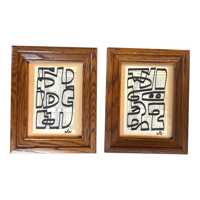 Contemporary Pair of Wayne Cunningham Abstract Marker Drawings - Set of Two For Sale