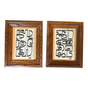Contemporary Pair of Wayne Cunningham Abstract Marker Drawings - Set of Two