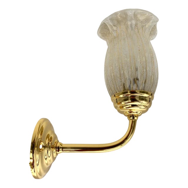 Murano Glass and Gold-Plated Metal Sconce attributed to Cenedese, 1970s For Sale