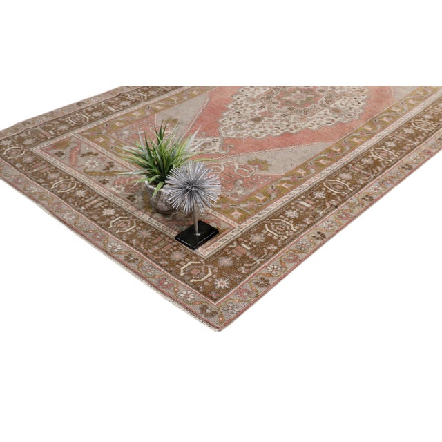 Traditional Pasargad Home Vintage Sivas Salmon Wool Area Rug, 4' 7'' X 8' 6'' For Sale - Image 3 of 6