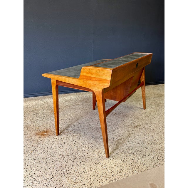 1960s John Van Koert for Drexel Profile Mid Century Leather Top Walnut Desk For Sale - Image 5 of 15