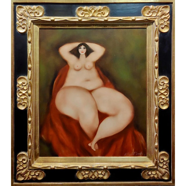 Harry Guttman -Nude Female on a Red Velvet -Oil painting Expressionist oil painting on canvas -signed also signed and...