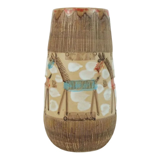 Mid-Century Italian Vase with Horse Sgraffito Decor Glaze from Fratelli Fanciullacci, 1960s For Sale
