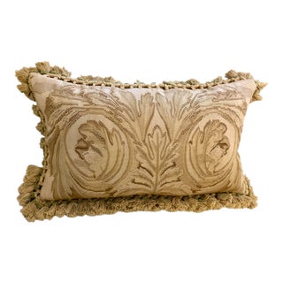 Vintage Gerry Nichol Company Antique French Aubusson Lumbar Tapestry Pillow With Down Feathers & Down Insert & Tassels For Sale
