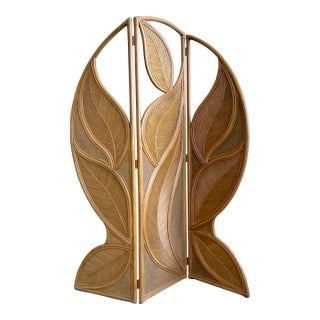 Vintage Coastal Pencil Reed Leaves Folding Screen For Sale