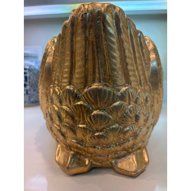 Gold Large Hand Gilded Ceramic Swan Centerpiece Bowl Cachepot in Distressed Gold Leaf Finish For Sale - Image 8 of 16