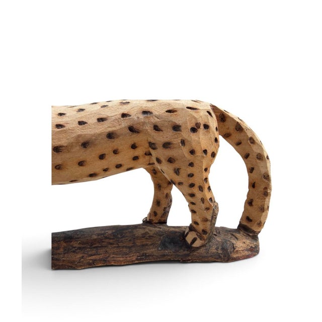Vintage Hand-Carved African Folk Art Spotted Leopard Sculpture on Wood Base For Sale - Image 4 of 8