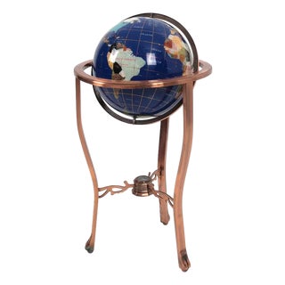 Gem Floor Globe on Copper Stand Semi Precious Lapis Stone For Sale
