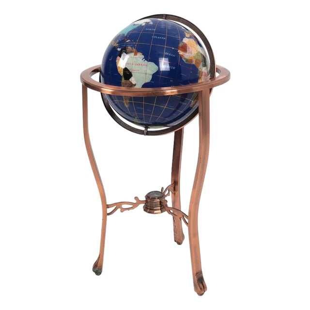 Gem Floor Globe on Copper Stand Semi Precious Lapis Stone For Sale