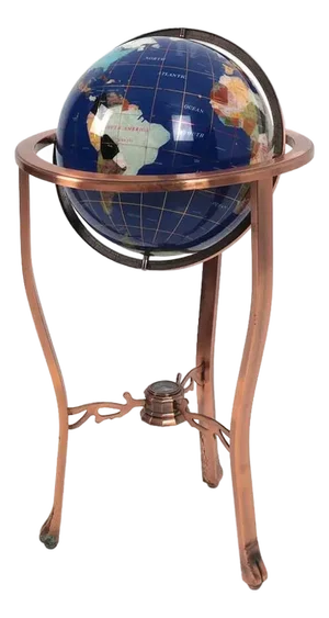 Gem Floor Globe on Copper Stand Semi Precious Lapis Stone