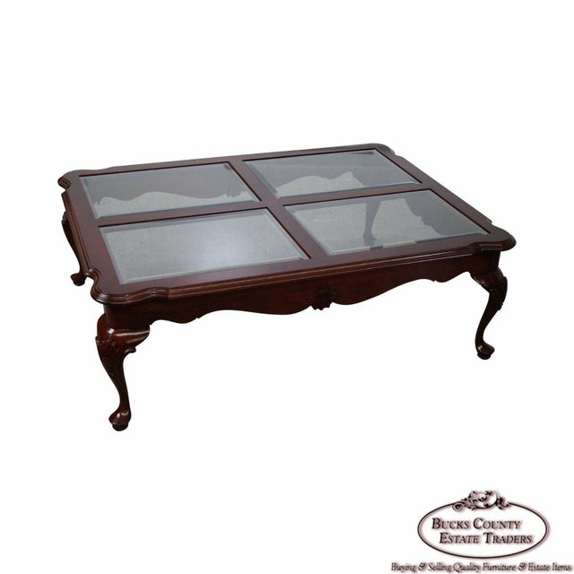 Ethan Allen Georgian Court Cherry Queen Anne Glass Top Coffee Table
