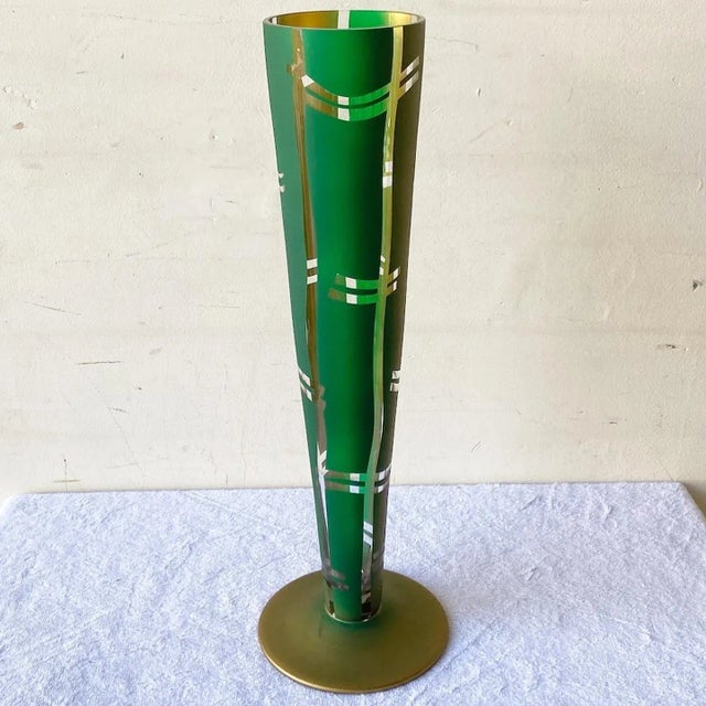 Mid Century Modern Green and Gold Glass Vase For Sale - Image 9 of 9