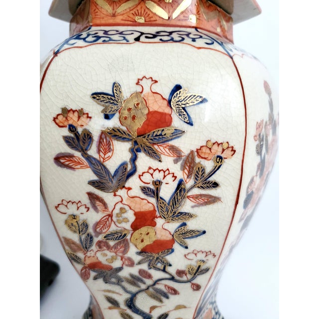 Burnt Orange Imari Ginger Jar Table Lamps Restored For Sale - Image 8 of 12