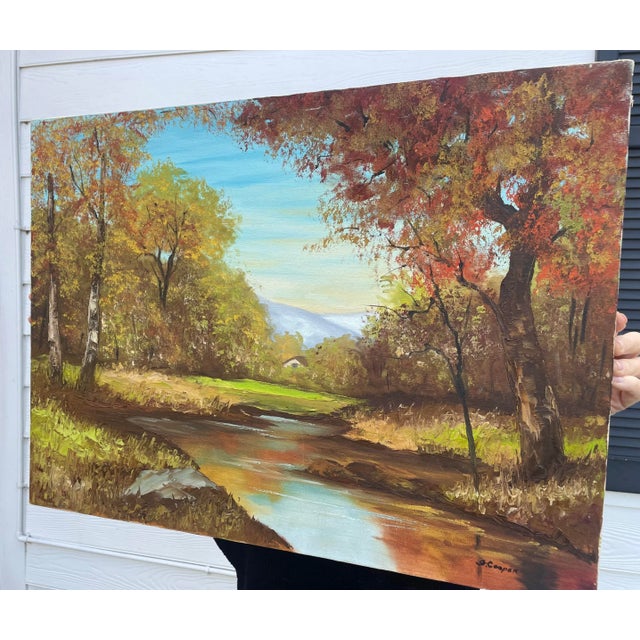Realism Vintage Traditional Impressionist Still Life Autumn Landscape Original Oil Painting, Chartreuse, Copper, Orange For Sale - Image 3 of 11