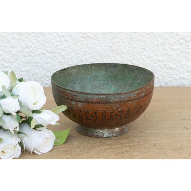 Copper Small Hand-Engraved Antique Copper Bowl For Sale - Image 8 of 8