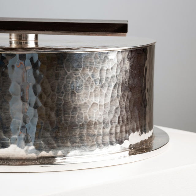 Large Circular Box in Hammered Silver-Plated Metal, 1950 For Sale - Image 4 of 6