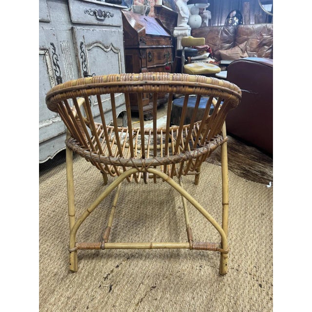 Mid-Century Modern Mid-Century Modern French Bamboo Rattan Chair – Vintage Accent Seating For Sale - Image 3 of 8