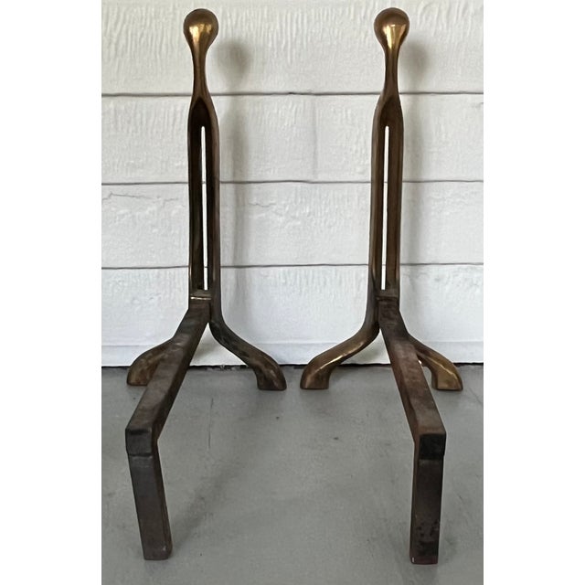 Nancy Ruben Modernist Figural Brass & Iron Andirons - a Pair For Sale - Image 9 of 12