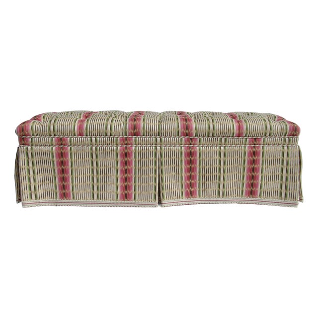 Vintage Charles Stewart Furniture Company Button-Tufted Long Bench With Pierre Frey Textile For Sale