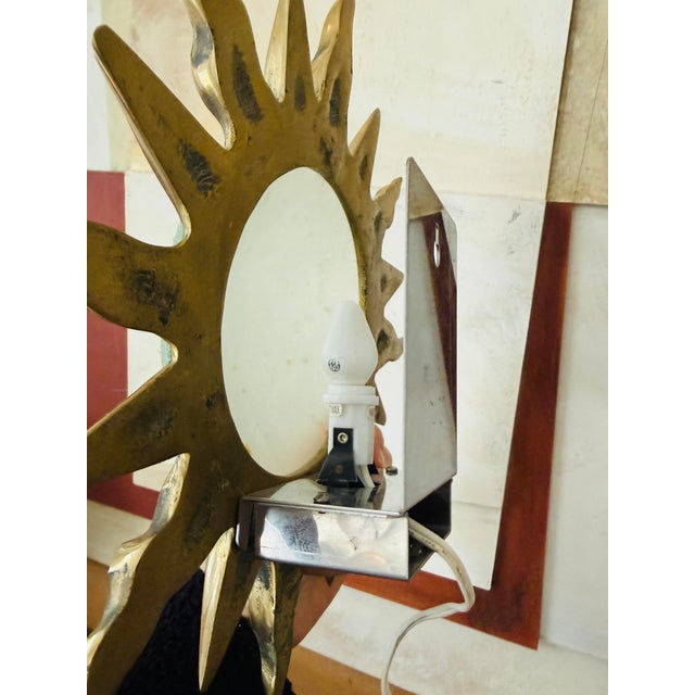 Metal Vintage Sunburst Bronze Wall Sconces Frosted Glass Dome Lights Mid Century - a Pair For Sale - Image 7 of 12