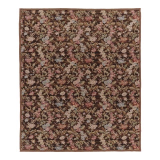 Oversized Antique French Aubusson Rug, Monumental Florals in Chocolate Brown For Sale