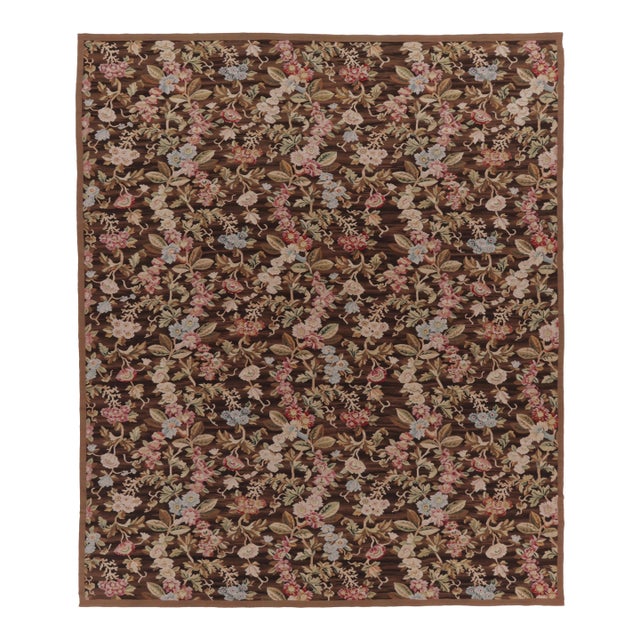 Oversized Antique French Aubusson Rug, Monumental Florals in Chocolate Brown For Sale