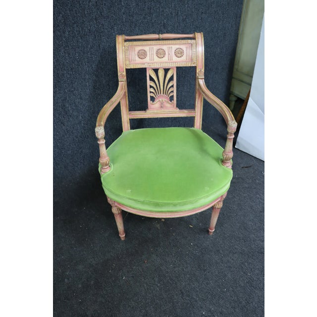 French Style Paint Decorated Carved Open Armchair For Sale - Image 4 of 8
