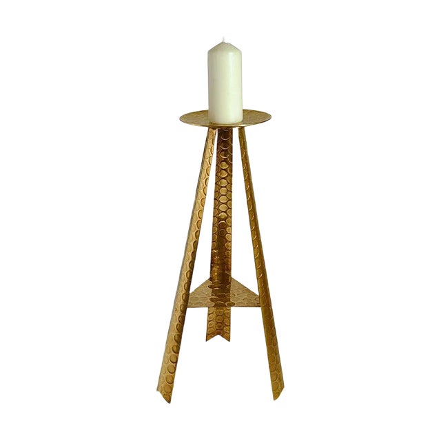 Large Brass Floor Candle Holder, 1950s For Sale