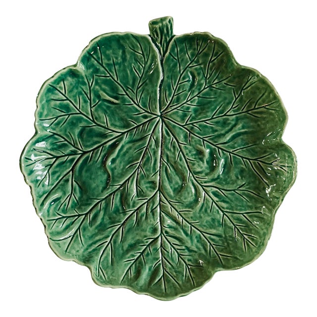 Vintage Portuguese 'Bordallo Pinheiro' Majolica Glazed Ceramic Geranium Leaf Platter For Sale