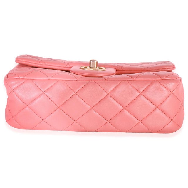 2020s Pink Quilted Lambskin Pearl Crush Mini Rectangular Flap Bag For Sale - Image 5 of 9