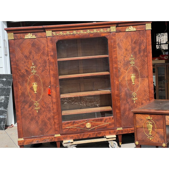 French Louis XVI Style Mahogany Office Suite – Desk & Bookcase Cabinet W/ Ormolu Urn Mounts For Sale In Chicago - Image 6 of 12