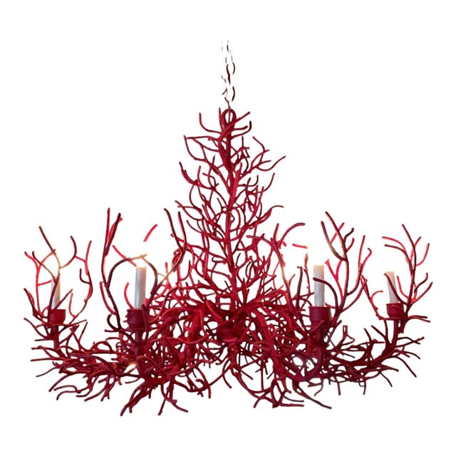 1980s 1980s Coastal Large Iron Faux Coral Oval Chandelier For Sale - Image 5 of 9
